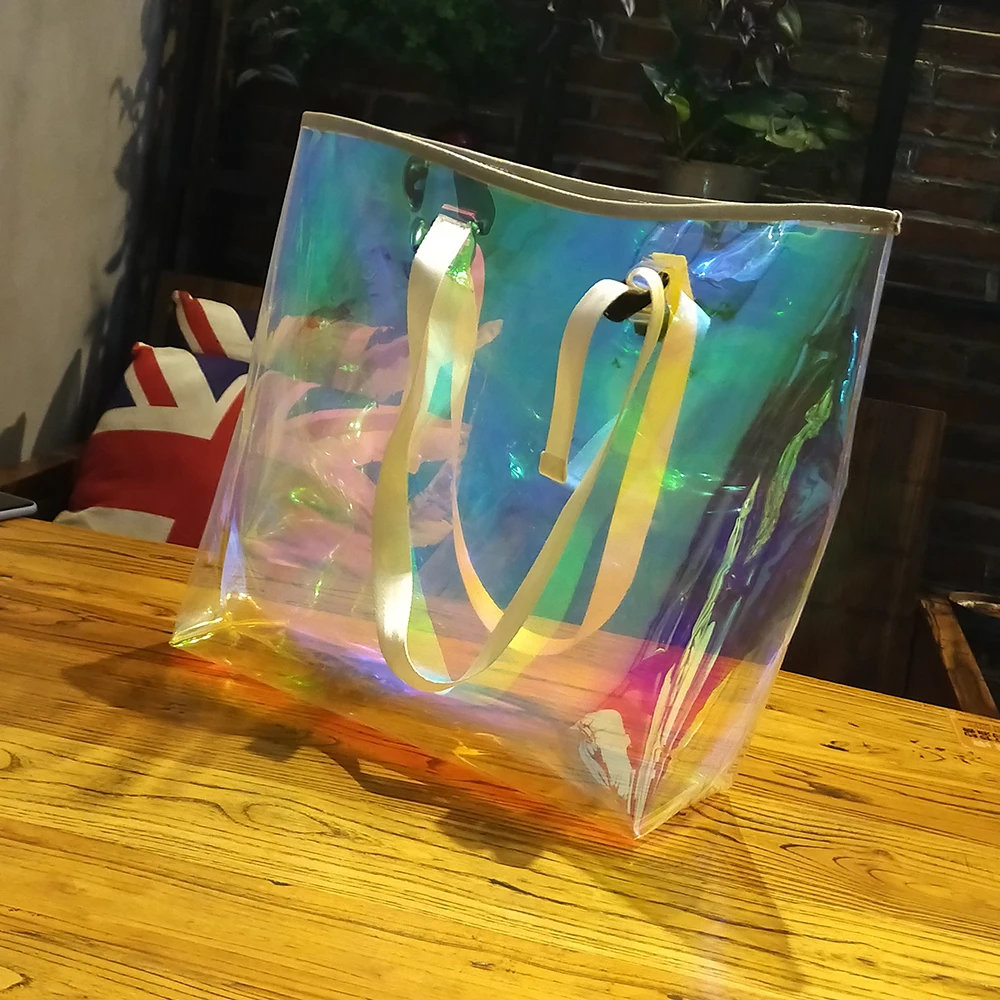 
Hign quality Fashion Iridescent ladies backpack TPU bag waterproof Makeup Wash women Colorful bag 