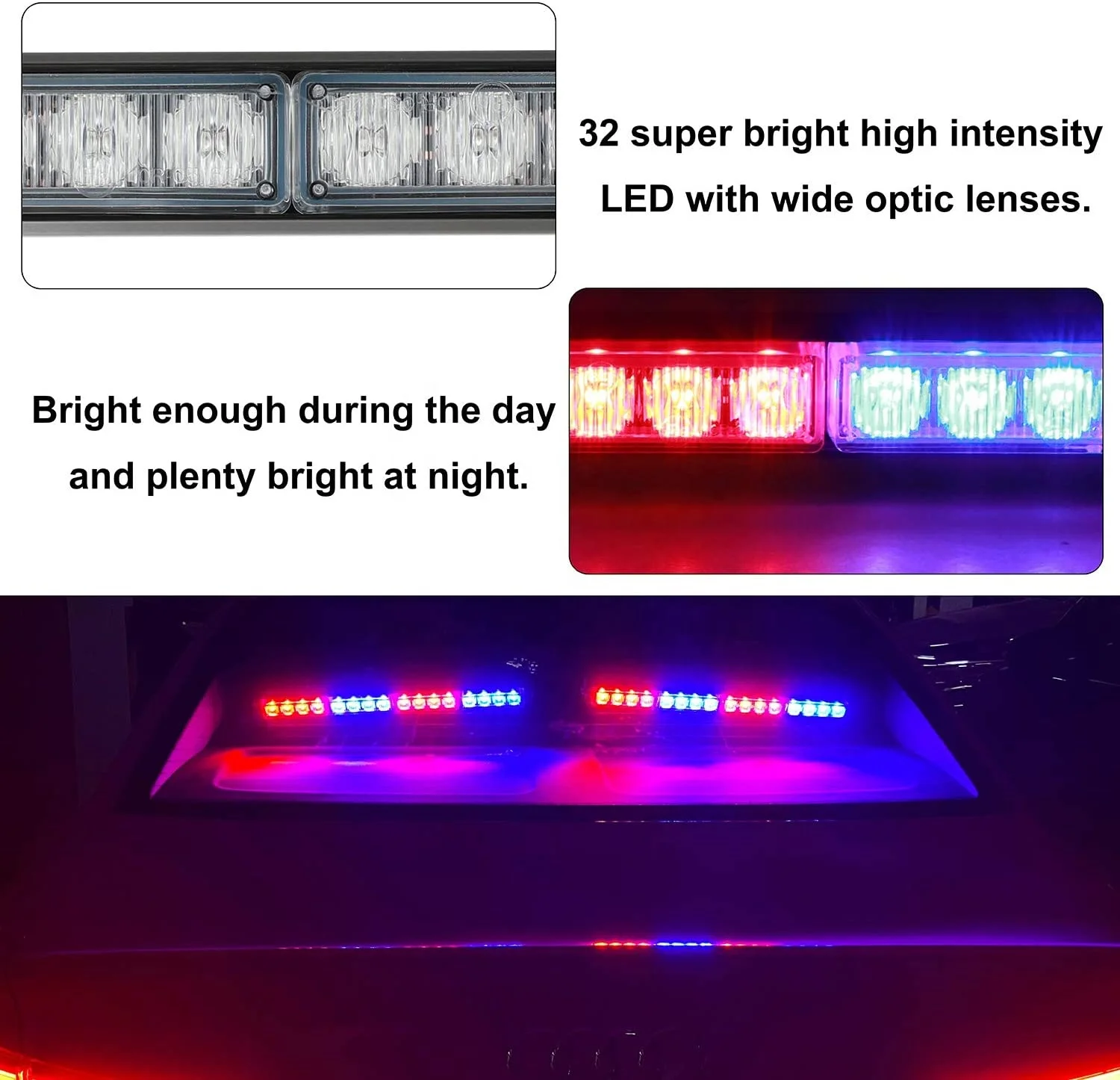 Lighting accessories Blue White Amber 32 LED Traffic Advisor Strobe Light Construction Vehicles Interior Safety Warning Light