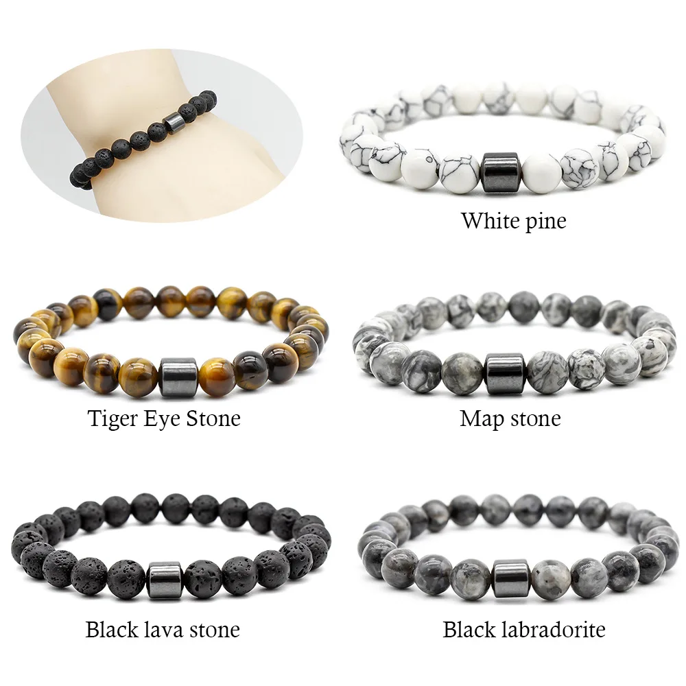 Factory Wholesale Europe and America Magnet Charm Bracelet Lava Tiger Eyes Turquoise Beaded Hematite Bracelets