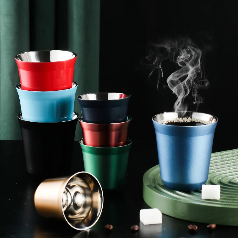 Stainless Steel Coffee Cup Capsule 80ml Coffee mug 304 Double Insulated Portable Tea Cup Beer Milk Cup