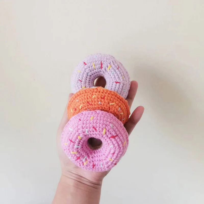 New Arrival Wholesales 100% handmade crochet donuts toys baby stuffed Food amigurumi toy