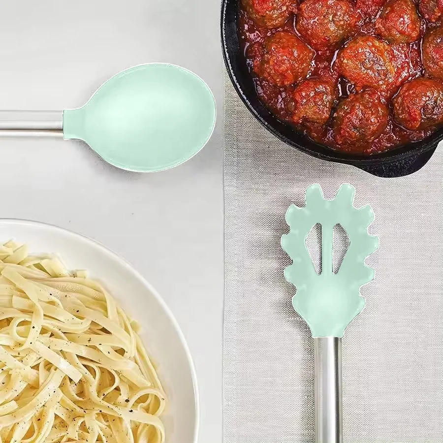 TOALLWIN kitchen tools gadget accessories silicone kitchen cooking utensils set stainless steel kitchen utensils set with  stand