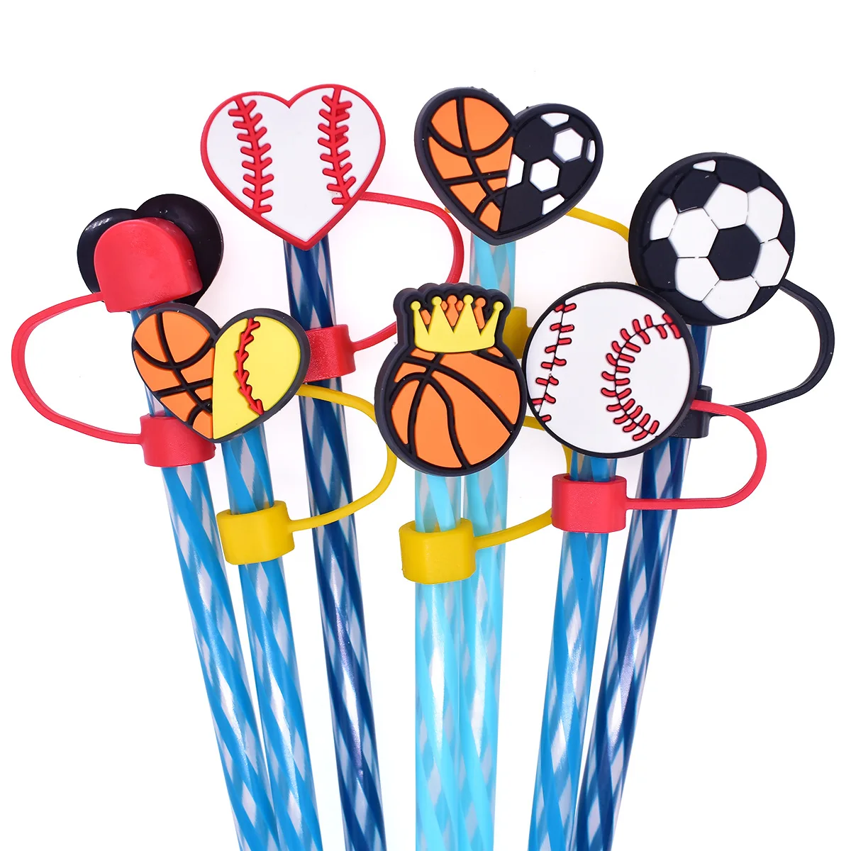 10mm Custom Ball Sports Series Softball Straw Topper Charms Drinking Cover Cap Cartoon Straw Charms for Tumblers Bar Accessories