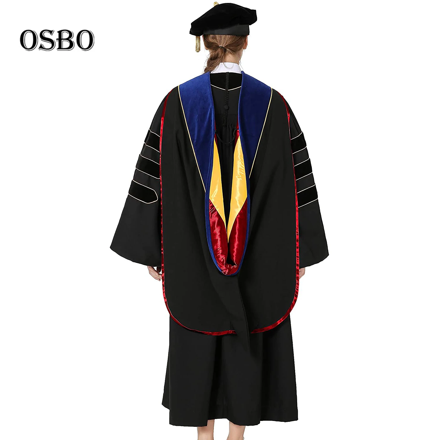 Customized Deluxe Doctoral Hood with Gold Piping Economic Academic graduation hood with Button loop