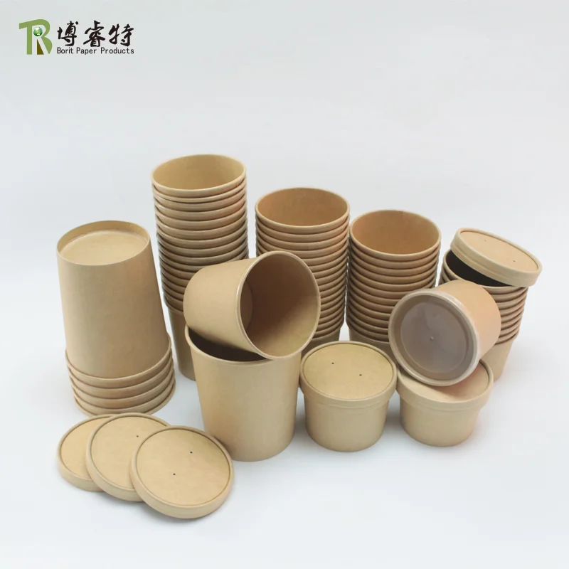 Chinese Disposable Takeaway Food Container Kraft Paper Fast  Packaging 26oz Noodle Bowls Hot Soup Cups