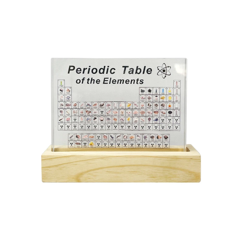 Chemistry Transparent UV Print Acrylic Periodic Table With Wood Base