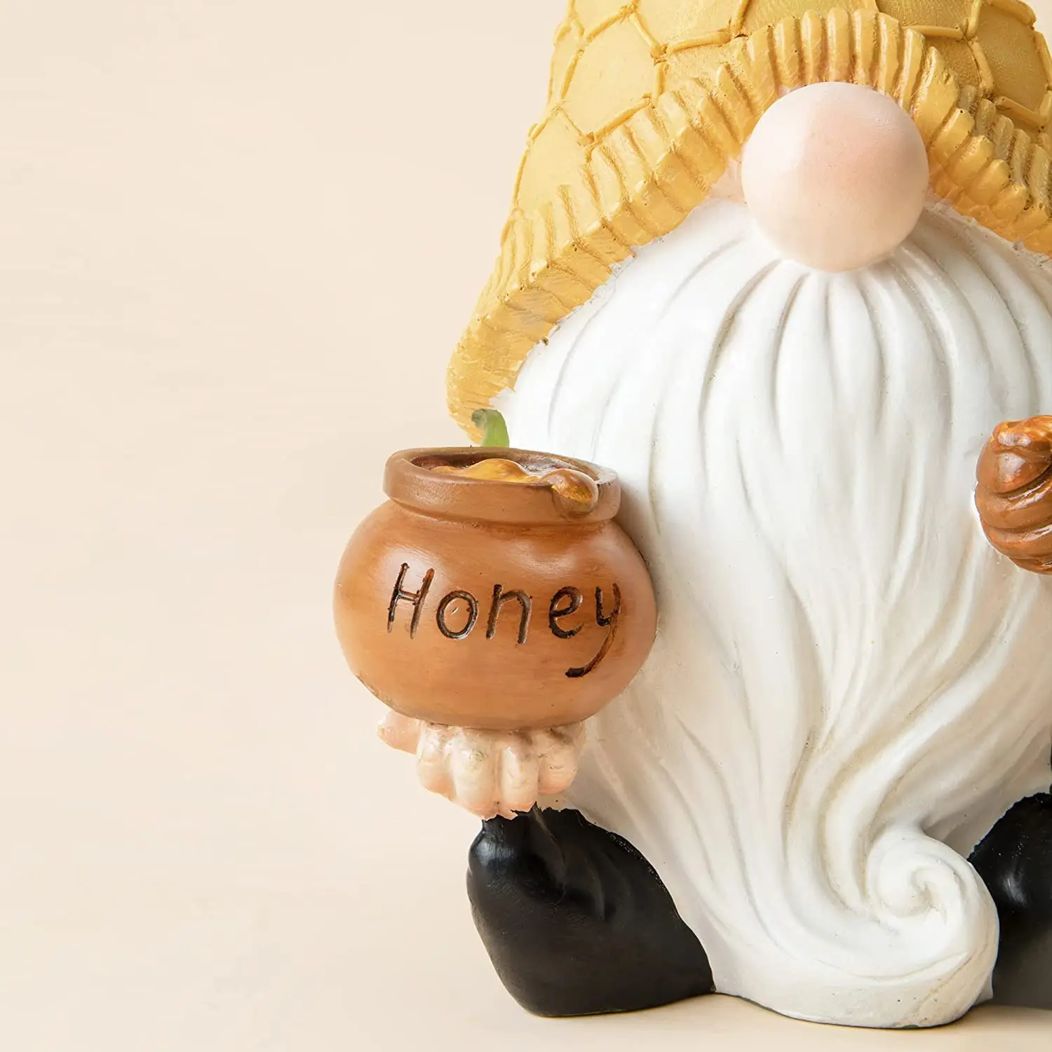 Garden Gnome Statue - Resin Spring Bee Gnome Figurine Holding Honey Jar with Solar LED Lights, Outdoor Spring Summer Decoration