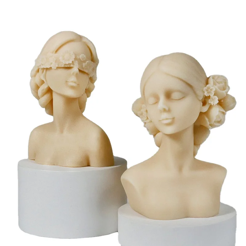 Food Grade Silicone flower Blindfolded girl woman aromatherapy plaster ornaments decorative candle molds