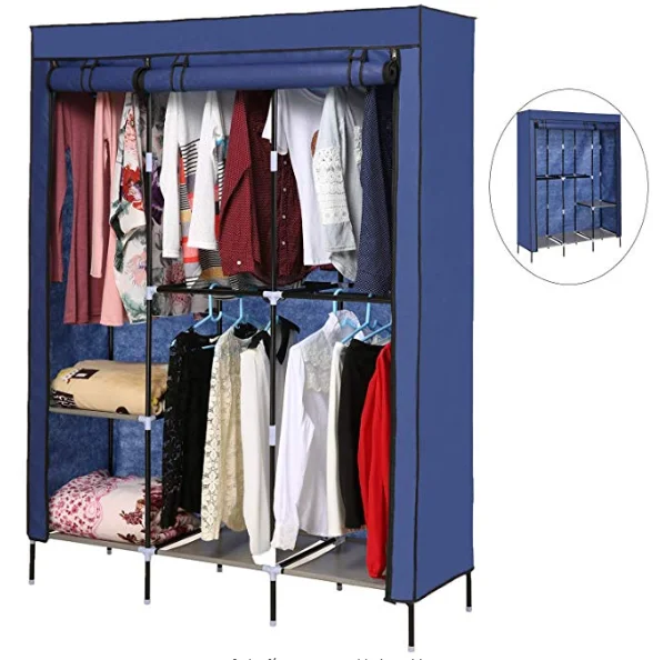 
Wardrobe Closets Portable Clothes Closet Non-Woven Fabric Storage Organizer Rolling Door Cloth Storage Shelf with 5 Hanging Rack 
