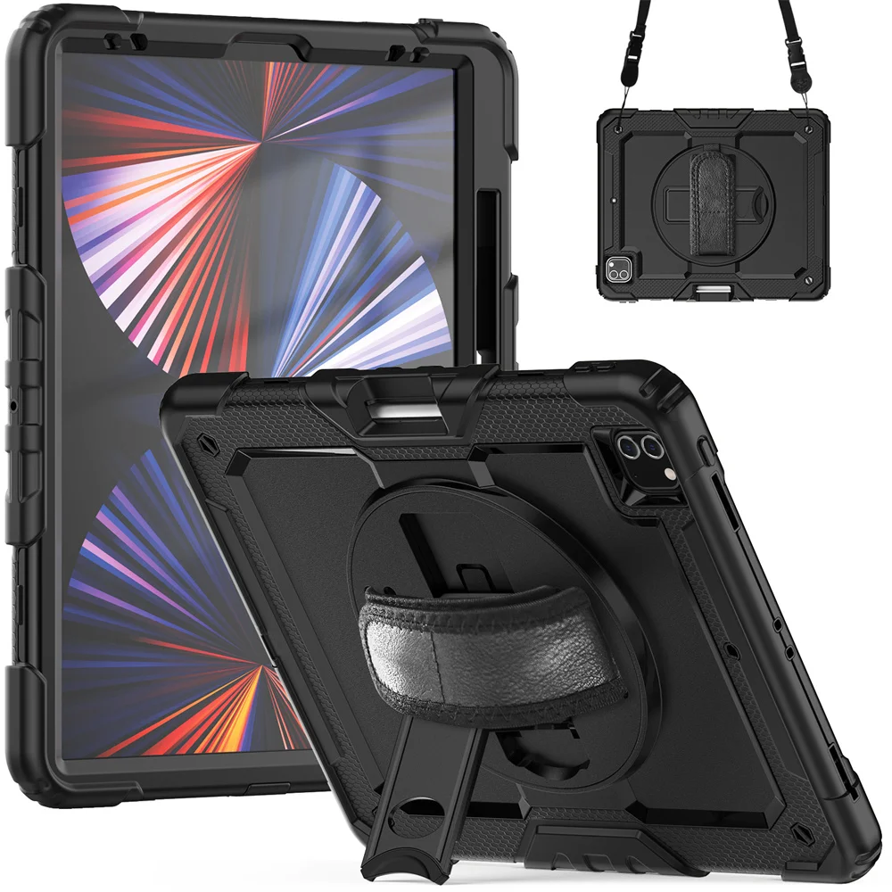 Hand Strap Heavy Duty Holder Silicone Tablet Cover For Ipad Pro 12.9 Inch 2021 2020 2018 Universal Case