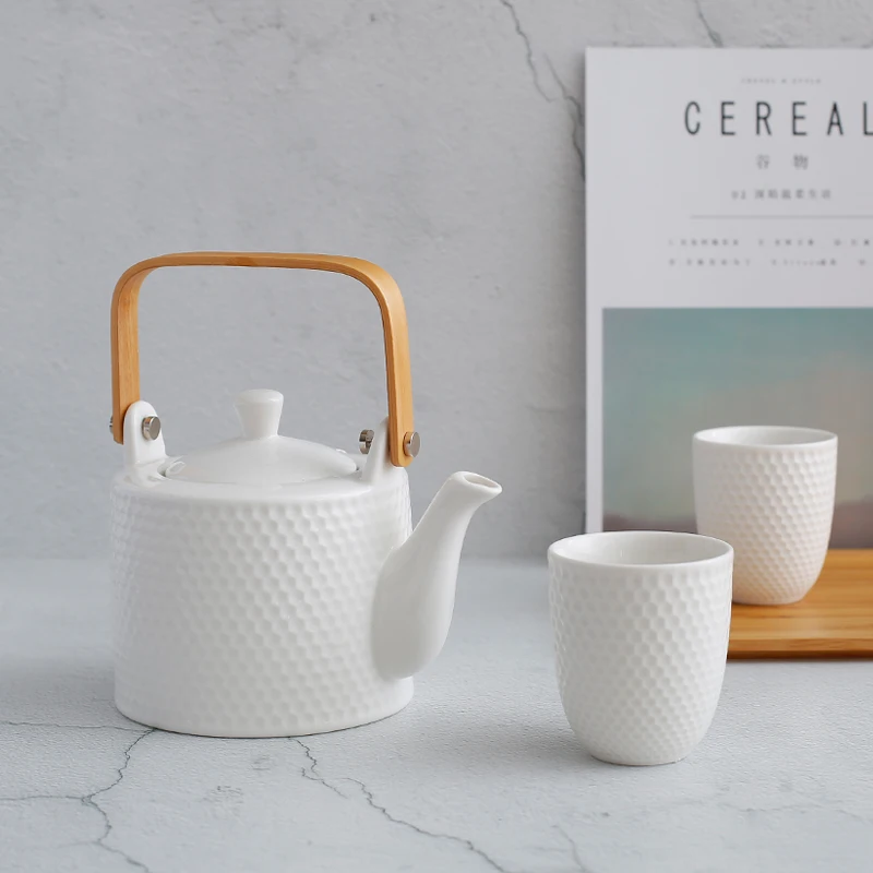 OEM Wholesale China Custom Hotel White Porcelain Ceramic Teapot With Lid Japanese Tea Cup Set