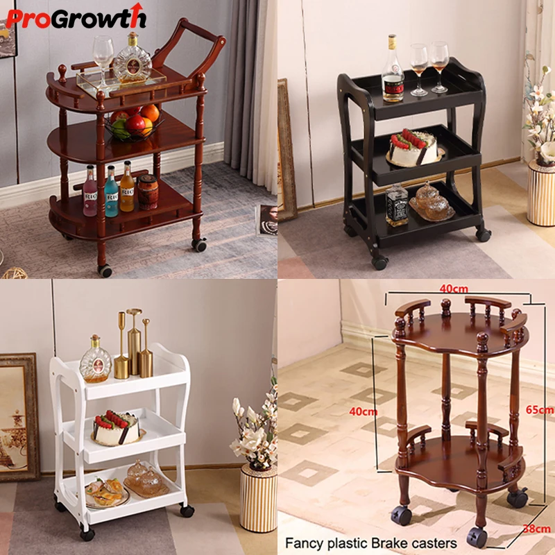 Hotel & Restaurant Supplies Solid Wood Trolley Delivery Cart Household Double Tier Drink Liquor Carts Wholesale