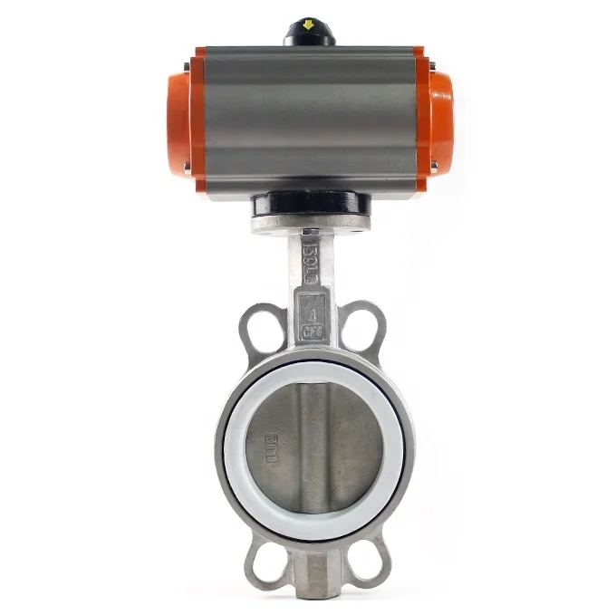 Pn16 Stainless Steel 8 Inch Pneumatic Actuator Steel Soft Seal Wafer Type Ptfe Seat Butterfly Valve Stainless Steel 300