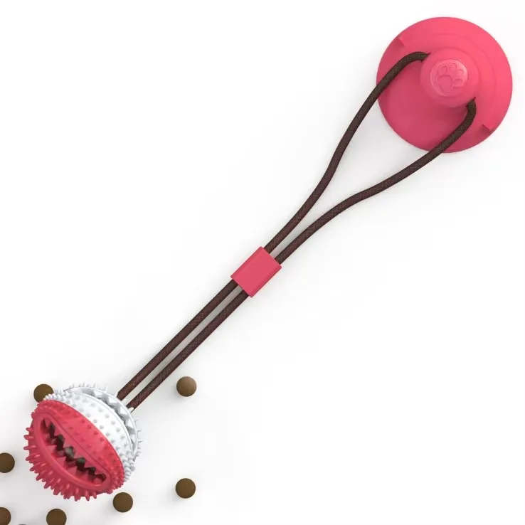 TPR suction cup 2 in 1 chewing moving pull string novelty dental cute fun interactive pet dog tooth cleaning molar bite ball toy