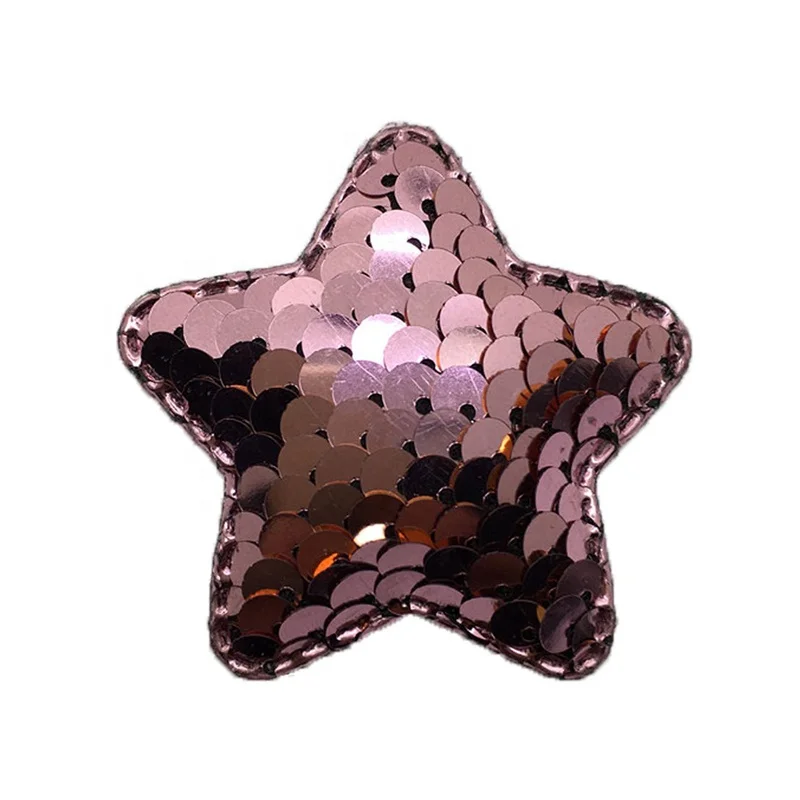 Customized Wholesale Low Cost Sew on 3D Padded Gold Reversible Sequin Multi Color Star Patches DIY Sequin Star Padded Applique