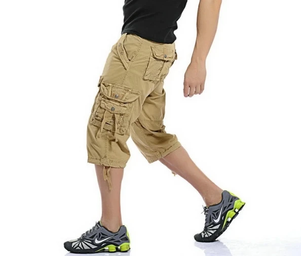 Summer Cargo Shorts Men Casual Workout Camouflage Shorts Multi-pocket Calf-length Short Pants Men ( Belt is not included )