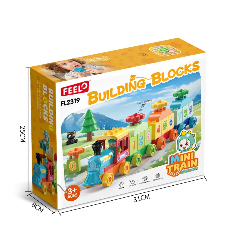 FEELO FL2319 Large Block Set Kids Toys Eco-Friendly Building Blocks Train Toy 58Pcs ABS Plastic Block Bricks Kit