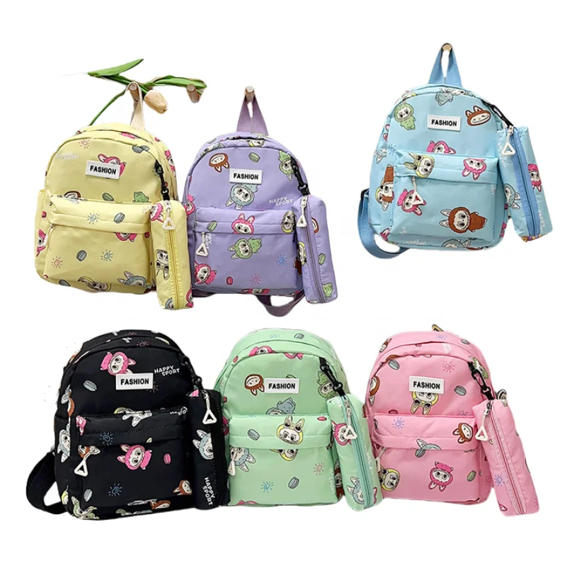 Новый Kawaii Labubu модный рюкзак с пенал школьная сумка мультяшным аниме дорожные сумки для школы оптом
