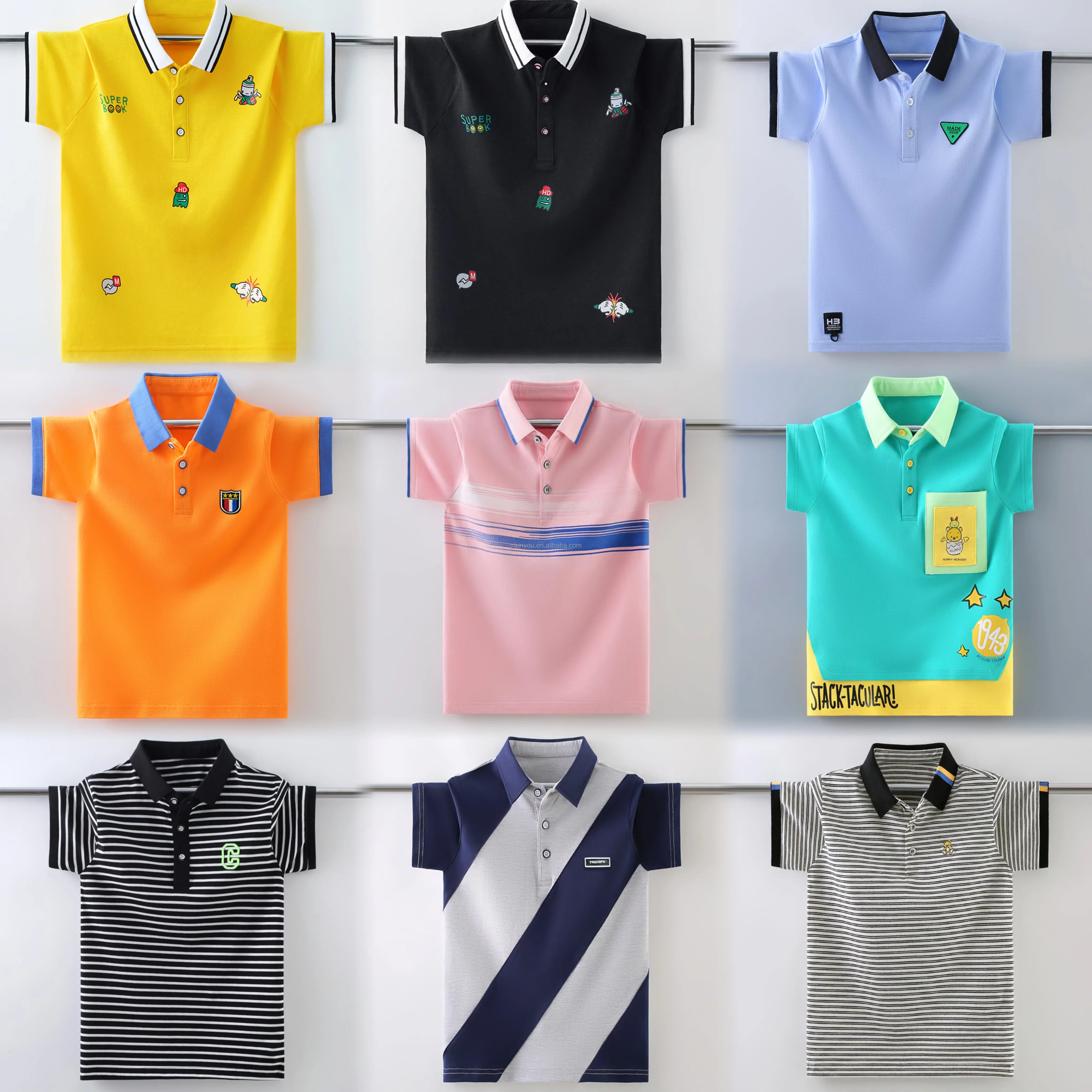 Wholesale Summer Kids School Polo Shirts Custom Embroidery Design Cotton Boys T-shirts Stripe Polo Shirts