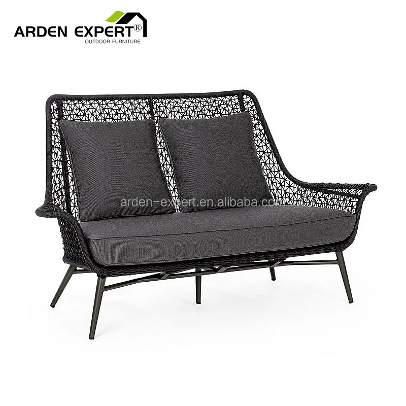 Outdoor PE Rattan Love Sofa Cane Woven 2 Seat Sofa Indoor Outdoor Use