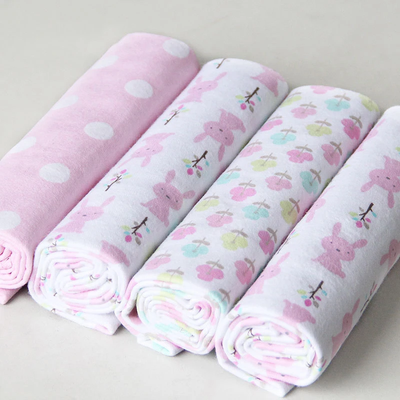 New wholesale Custom Super Soft 100 Sheet Receiving Swaddle 4PCS/PACK Cotton Flannel Baby Blanket Printed Bedding