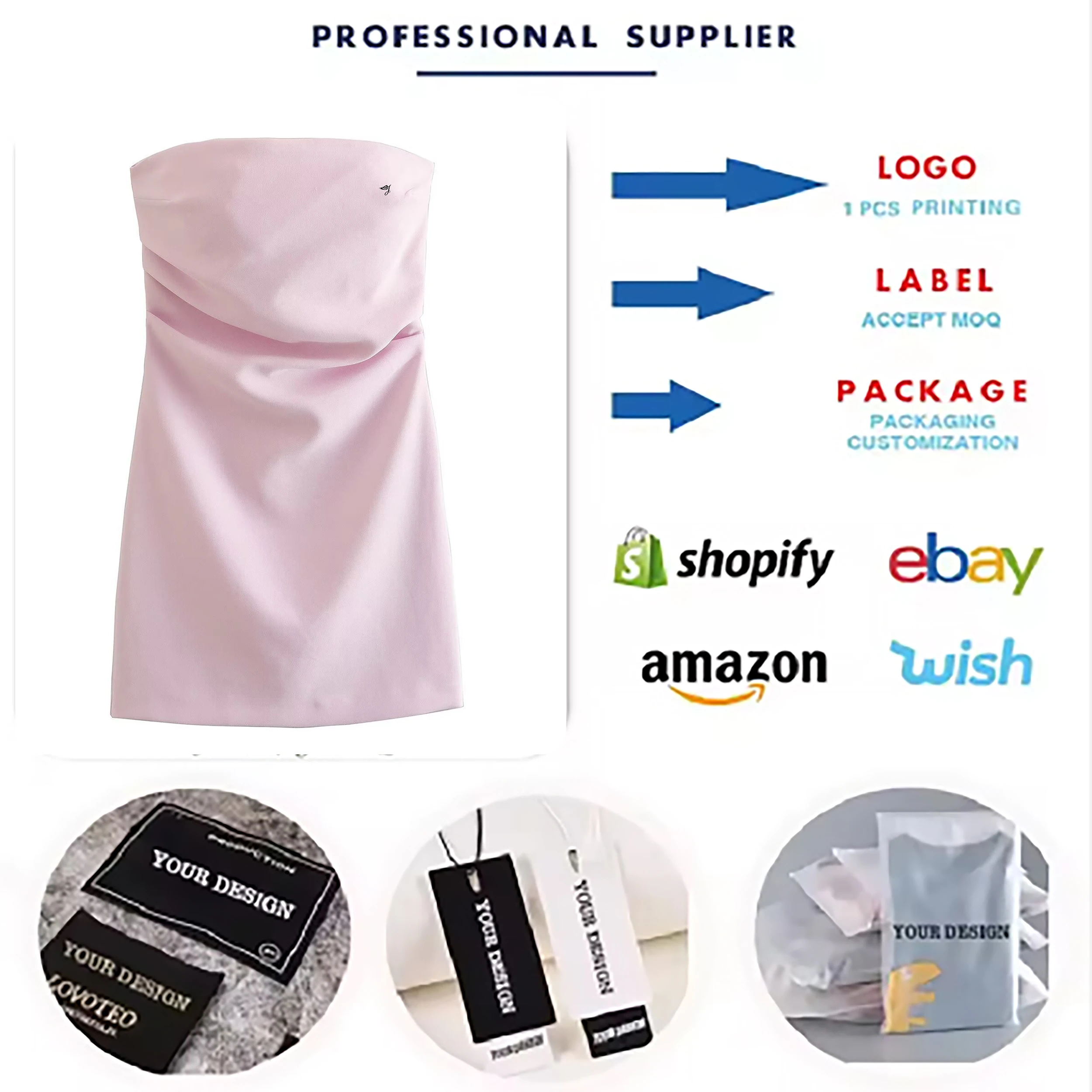 OEM Wholesale Custom Logo One-Shoulder Strapless Designer One Shoulder Mini Tight Party Dresses