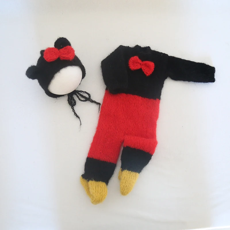 Knit mohair footed sets Newborn bonnet photography props Newborn mohair romper Crochet baby hat and hooded romper