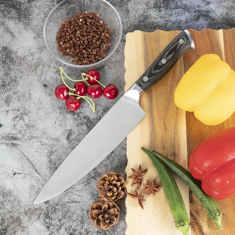 8 inch 5cr15 Stainless Steel Kitchen Knife Ergonomic Pakka Wood Handle Kitchen Chef Knife