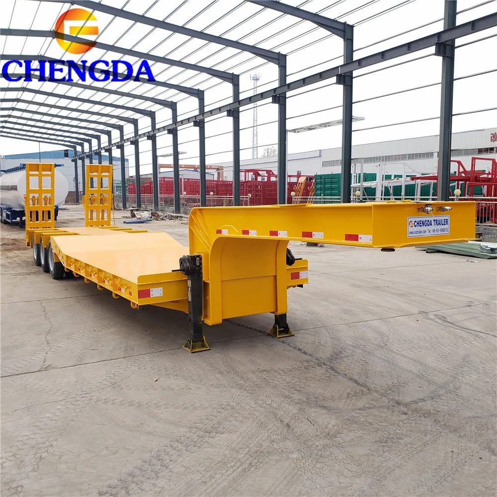 Hot Sale 3 Axle 4 Axle low loader trailer carrying crane excavator lowbed semi trailer Trailer with Mech ladder for sale