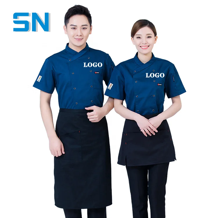 Custom Embroidered LOGO Hotel Catering Work Uniform Black Long Sleeve Labor Security for Kitchen & Restaurant Short Tops Pattern