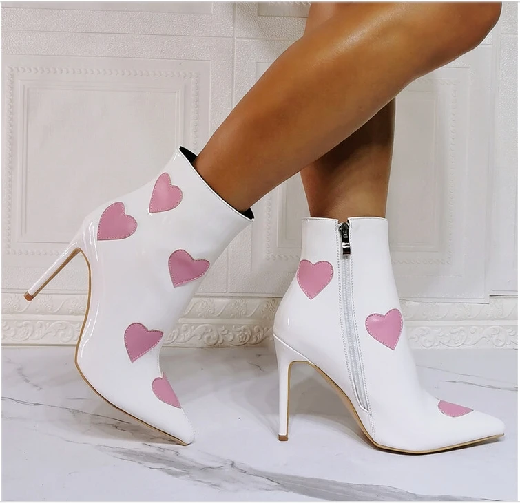 Xinzirain Custom New Women High Heel Pointed-toe Love-heart Chcristmas Style Large Size 35-47 Ankle Boots Fashion Shoes