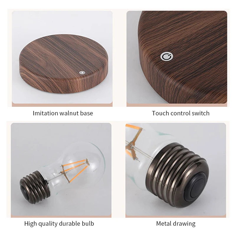 Creative Arts Levitating Light Bulb Rotating Floating Bulb Wood Table Lamp Unique Gifts Home Decoration Night Lamp