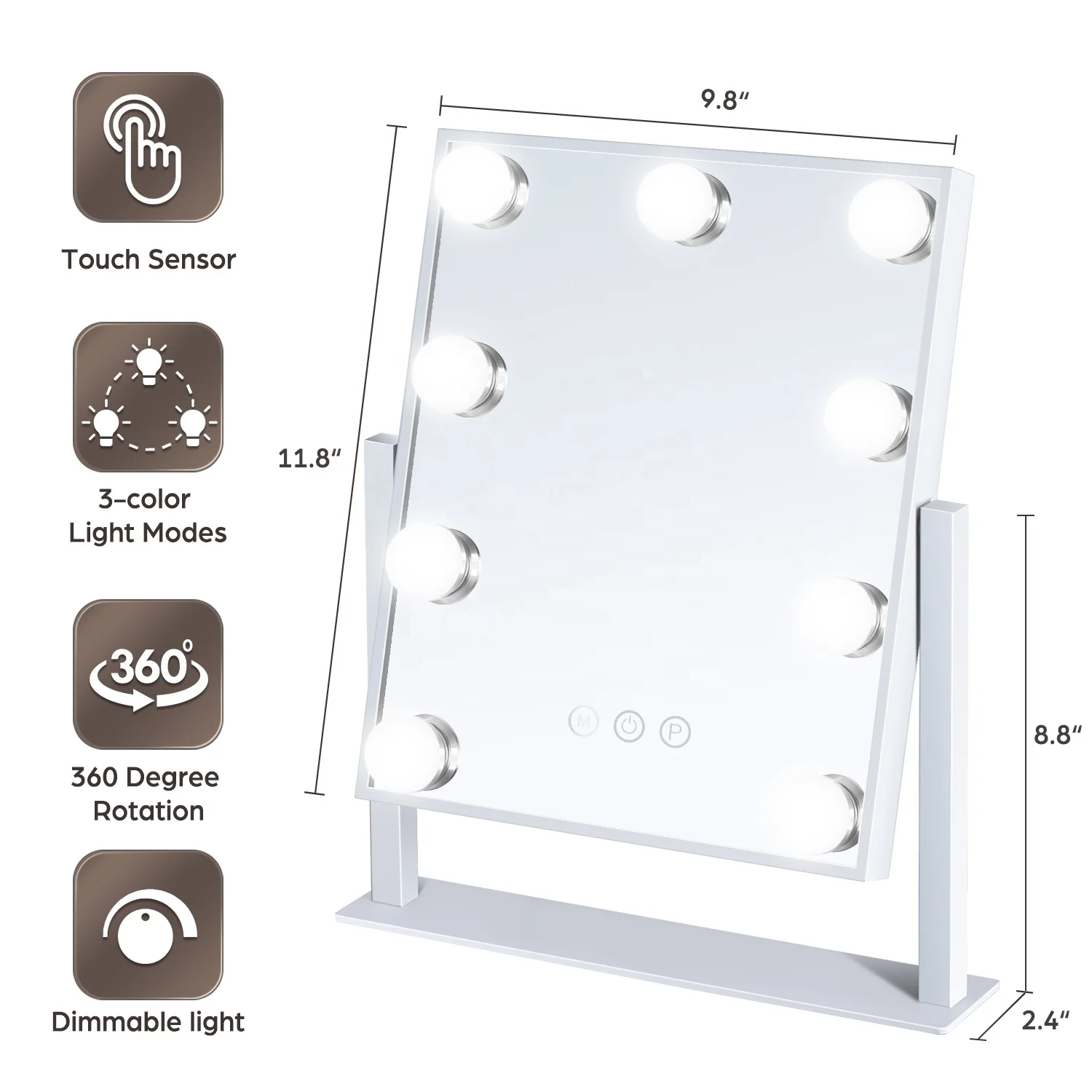 Home Decor Framed LED Mirror Hollywood Style Mirror Stand Makeup Mirror with LED Bulbs