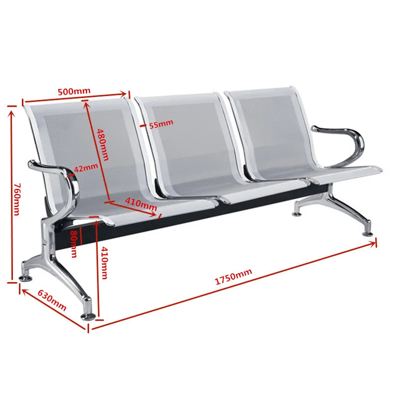 Airport Hospital Railway Station Church Office Metal Public Bench Seating Steel Waiting Chair