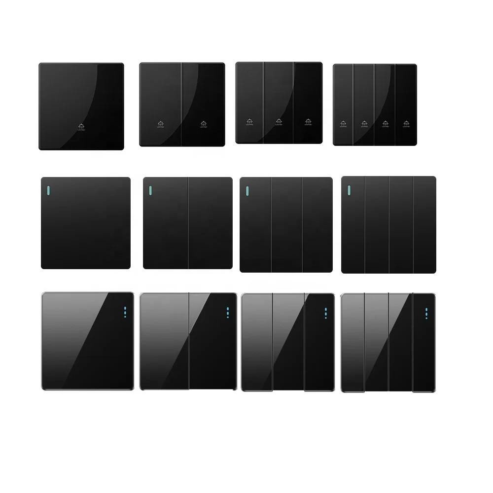 OEM Manufacture Black Switch Panel Wall Light Switch Box1-4 Gang 1/2 Way Wall Sockets And Switches