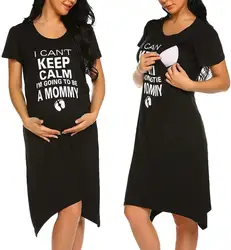OEM women fashion print round neck short sleeve irregular hem breastfeeding dresses maternity outerwear maternity nursing dress