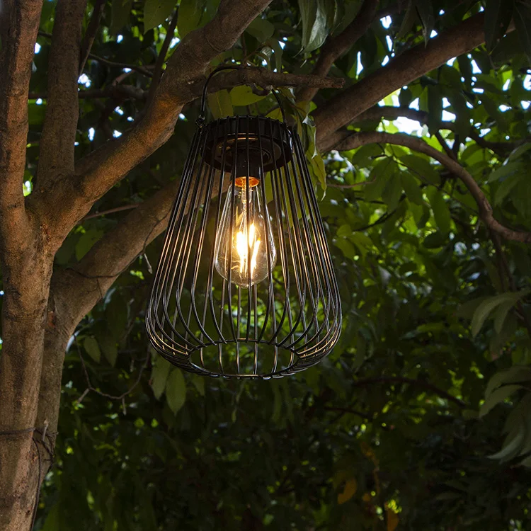 ST64 Bulbs Warm White LED Black Metal Wire Lantern Solar Garden Light Outdoor
