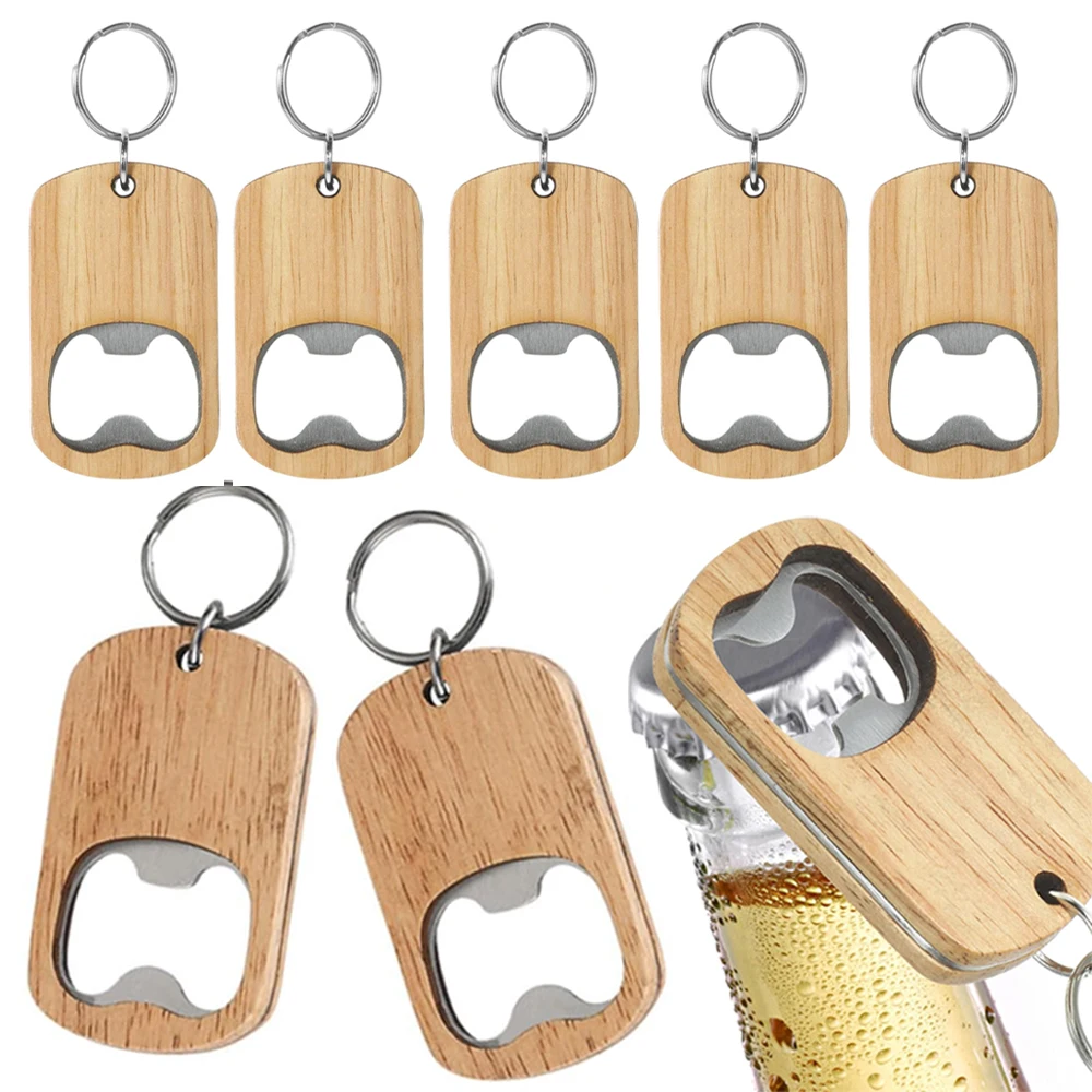 Custom Engraved Logo Blank Metal And Wood Beer Bottle Opener Wooden Bottle Opener Key Chain Wood Keychain With Bottle Opener