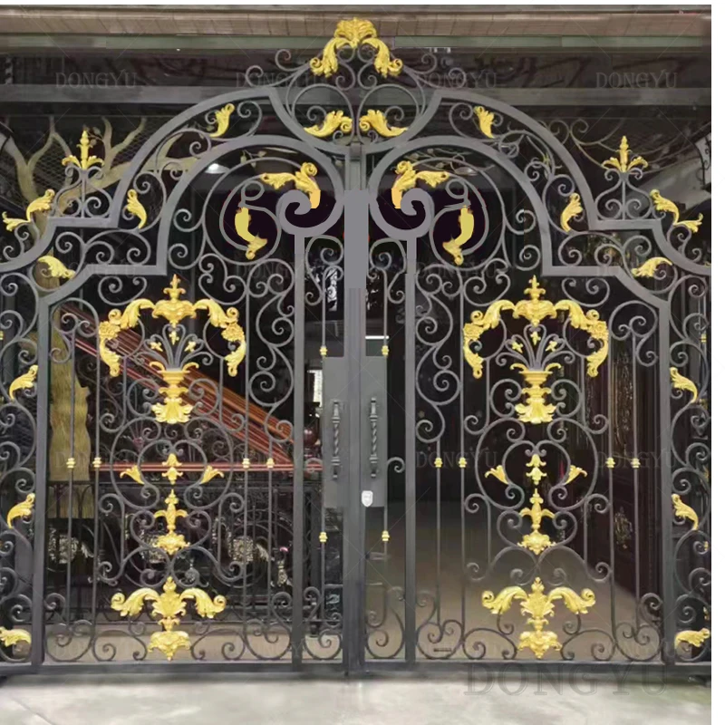 Sicily Hot Sale Villa Luxury Customized Exterior Garden Security Grill Design Cast Wrought Iron Gate Driveway Entrance Main Door
