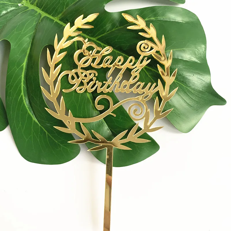Nicro Custom Happy Birthday Party Cake Decoration Acrylic Leaves Birthday Cheap Elegant Cake Topper Laser Acrylic