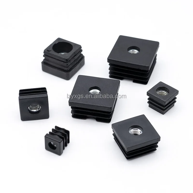 38*38mm square nut M8 with roller plug furniture plastic wheel sleeve base threaded pipe plug
