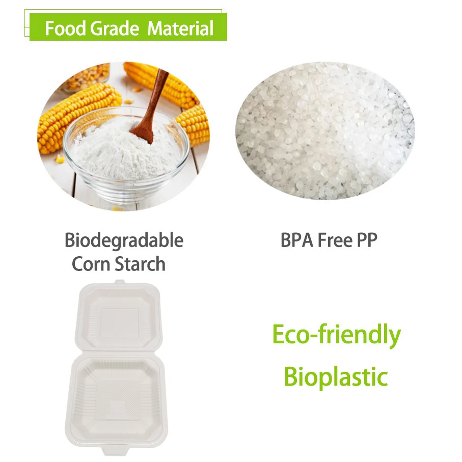 Wholesale 8 Inch Eco Friendly Biobased  Restaurant To Go Bio-Based Clamshell Packaging  Box Biodegradable Clamshell Lunch Box