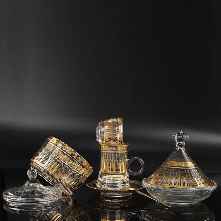 Wholesale ethopian 28pcs New coffee&tea sets Customized Tea Cup Set Glass TeaCup and saucer set