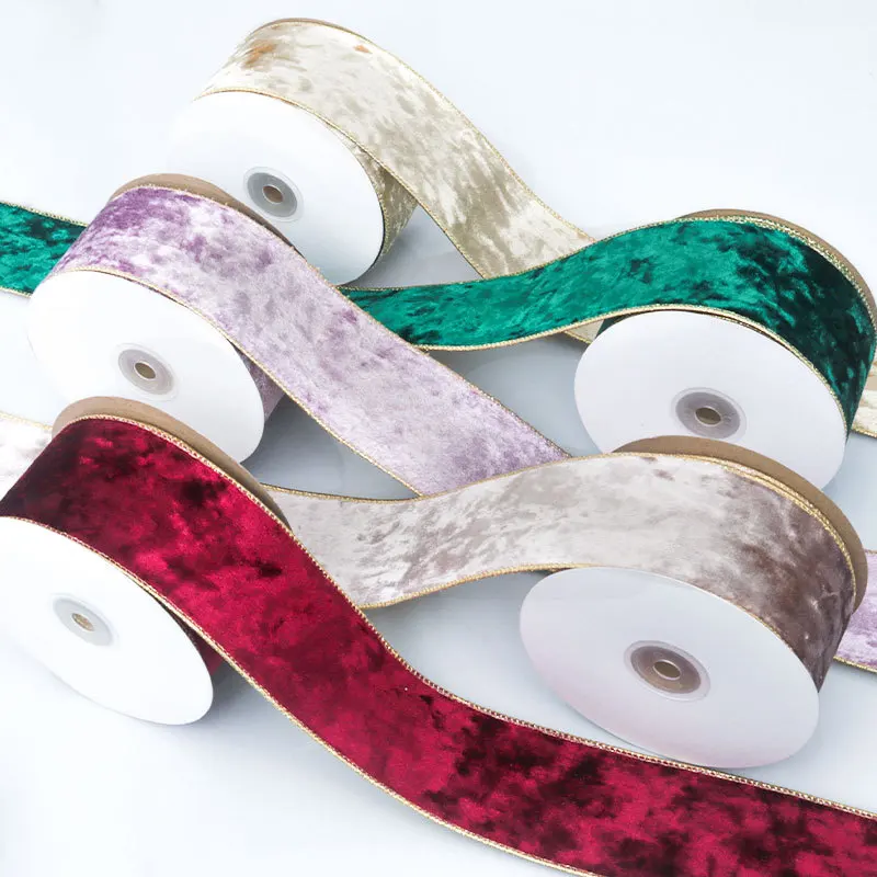 Factory Newest Velvet Ribbon Gilt Wire Edge Christmas Tree Decor Ribbon For Gift Wrapping Bouquet Making