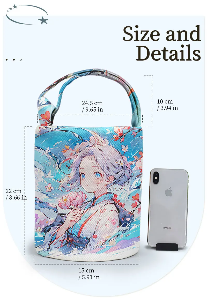 Custom printing large capacity Fashion Ladies Women outdoor canvas Tote Bucket Handbag tool Barrel Bags