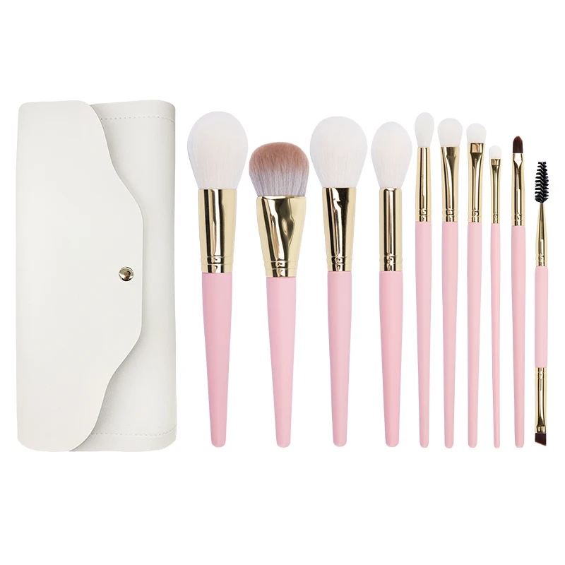 Luyi makeup brush city new arrival custom logo face makeup brush set 10pcs pink makeup brush set with pu package wholesale
