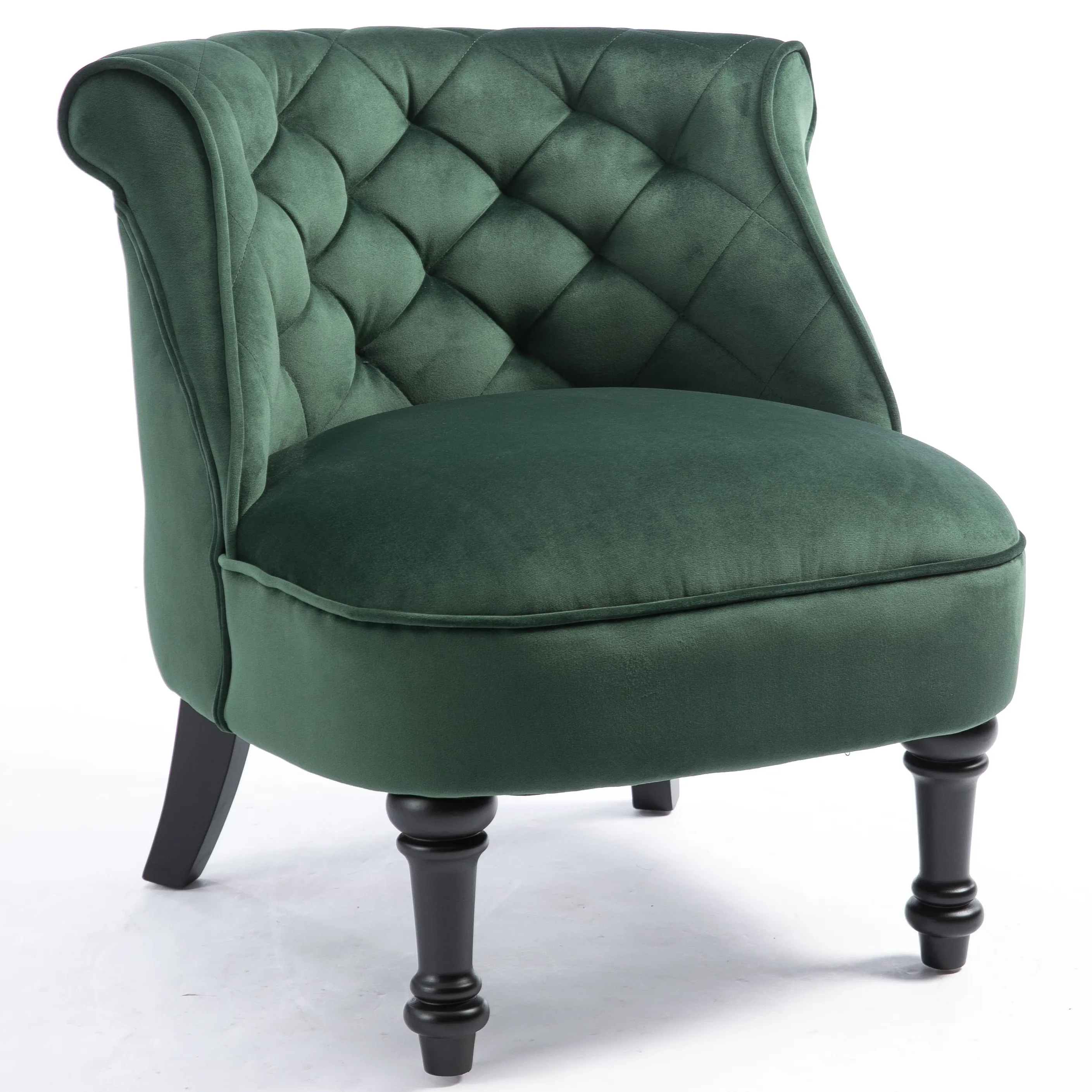 Classic Green Velvet Upholstered Solid Wood Living Room Accent Chair