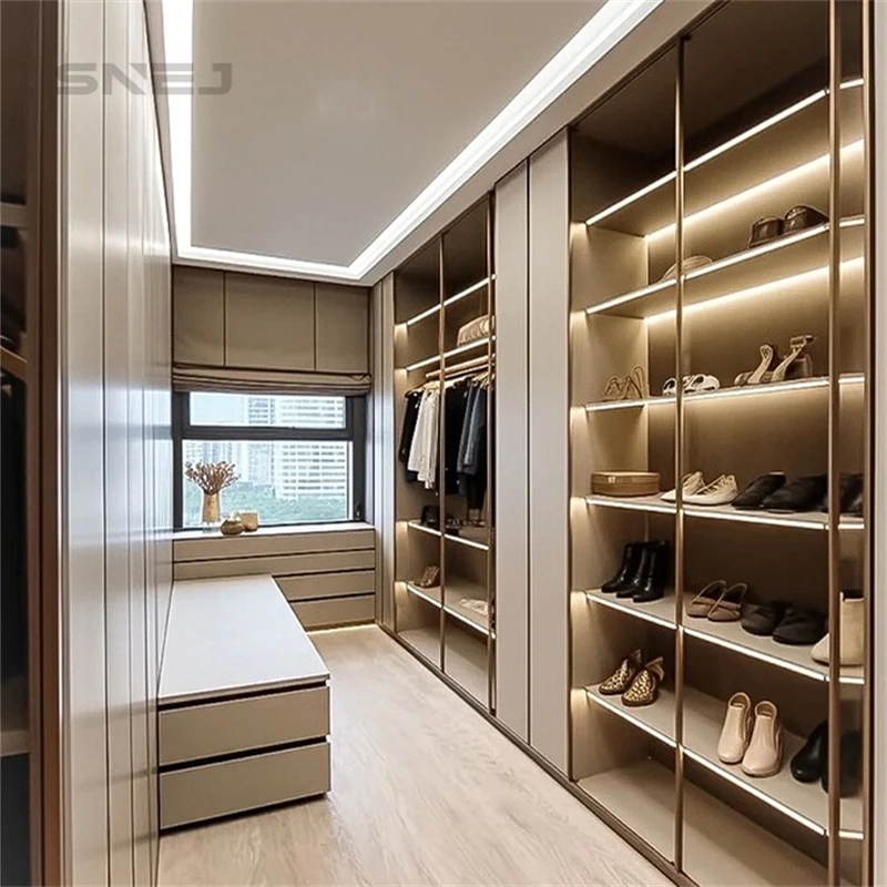 SNEJ Wooden Furniture Wardrobe White Customized Wholesale Open Wardrobe for Hotel Room Modern Style Wardrobe for Bedroom