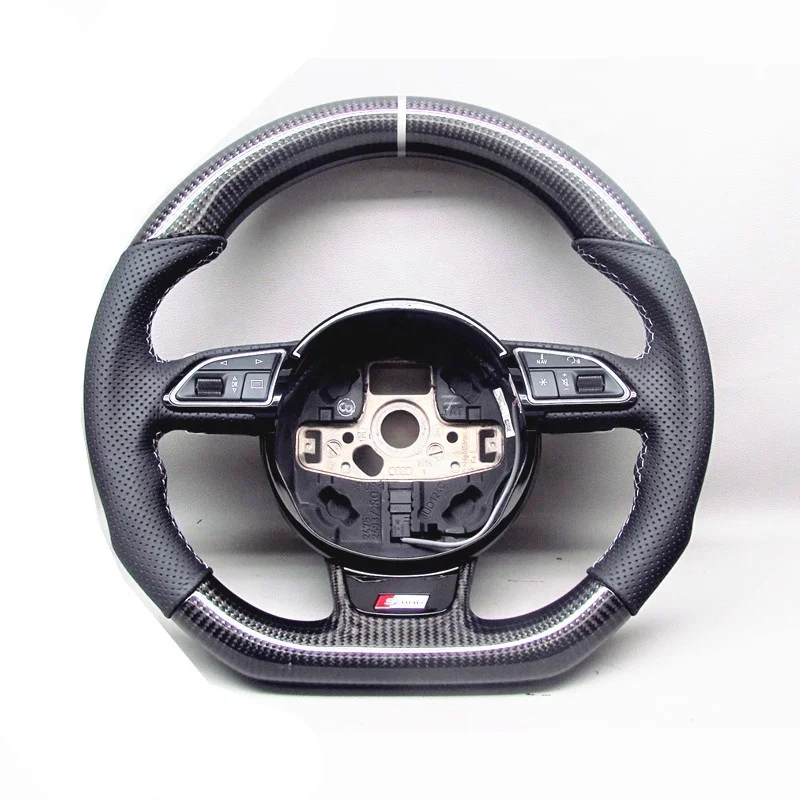 AUTO RACING CAR STEERING WHEEL FOR Audi RS6 RS4 RS5 RS7 SQ5 S4 S5 a4 8p Silver Ring DSG CARBON FIBER STEERING WHEEL CUSTOMIZED