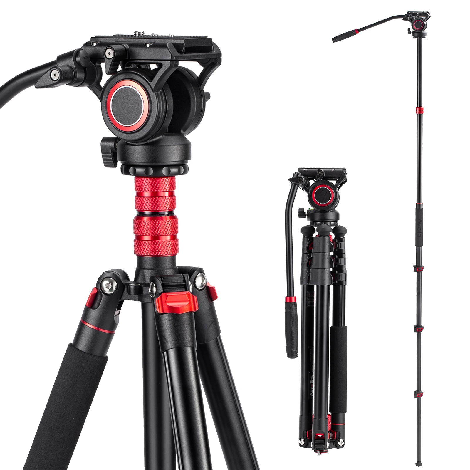 Cayer New Arrival Multiple Function Lightweight Aluminum Professional Video Camera Tripod Stand with Fluid Head Video Stand